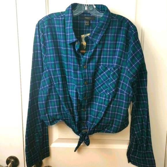 Forever 21 plus size plaid green blue shirt 2x - Picture 1 of 5